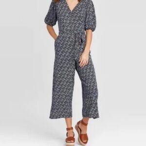 Universal Thread Floral Navy Jumpsuit with Buttons